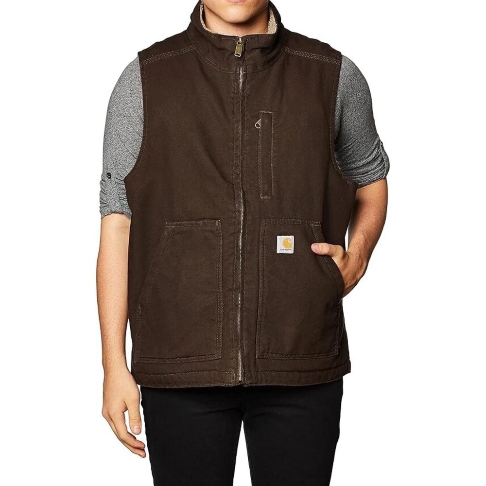 Carhartt Loose Fit Sherpa Lined Vest Men 3XL Brown Work Utility Durable Rugged